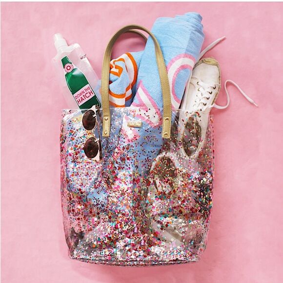 Packed Party Confetti Bucket Bag Clear Tote Glitter Gold Handles - Picture 1 of 8